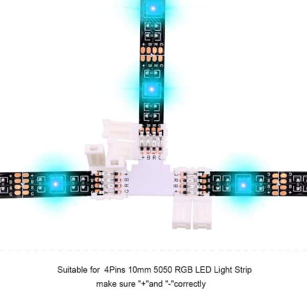 10 Pcs 4-Pin 10Mm Led Strip Solderless Connector For 5050/3528 Rgb Strip