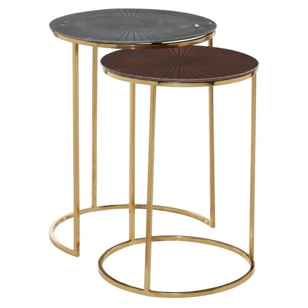 Litton Lane Round Gold Aluminum Nested Accent Tables With Grey And Copper Patterned Top Set Of 2 21 In 23 99390 The Home Depot Litton Lane Round Gold Aluminum Nested, Copper Round 2 Piece Nesting Coffee Table Set
