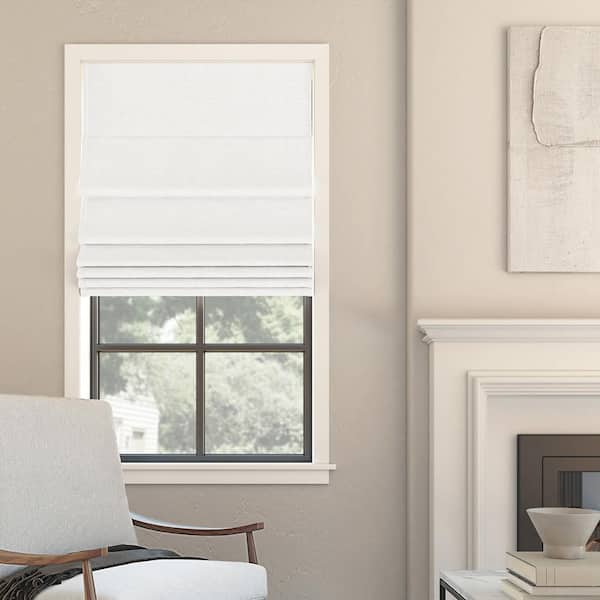 Somerton Cordless White 100% Blackout Textured Fabric Roman Shade 29 in. W x 64 in. L