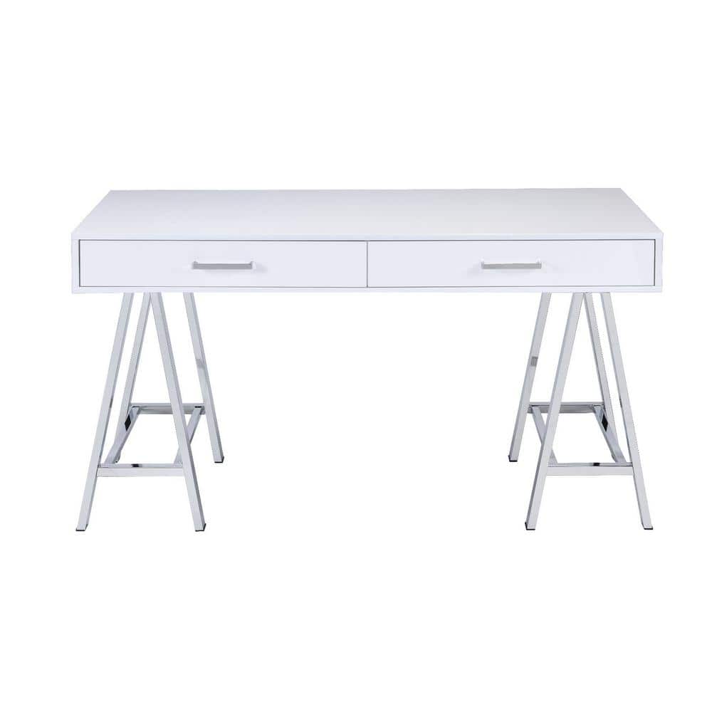54 in. Rectangular White 2 Drawers Writing Desk