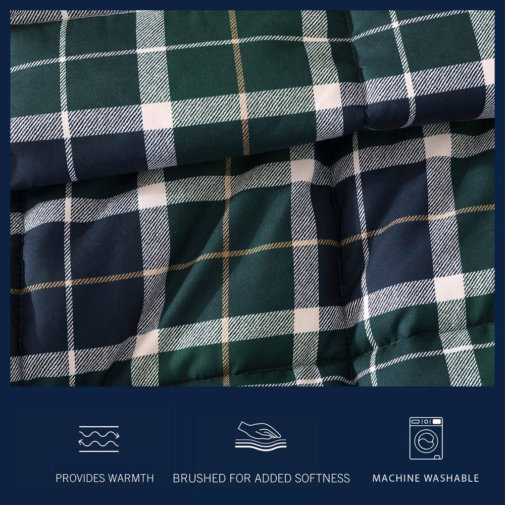 Navy and Green Reversible Microfiber Twin Bedspread Set