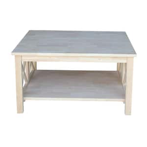 Hampton 34 in. Unfinished Medium Square Wood Coffee Table with Drawers