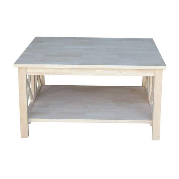 International Concepts Hampton 34 in. Unfinished Medium Square Wood Coffee Table with Drawers