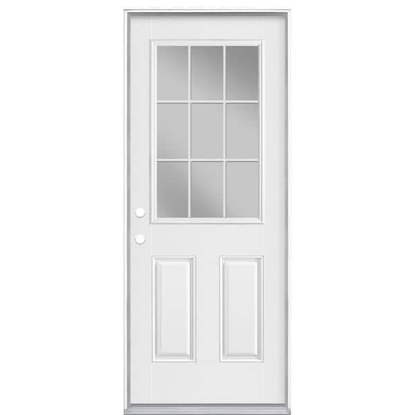Masonite 32 in. x 80 in. Right-Hand Inswing Clear 9 Lite Internal Grille Primed Fiberglass Prehung Front Door with No Brickmold