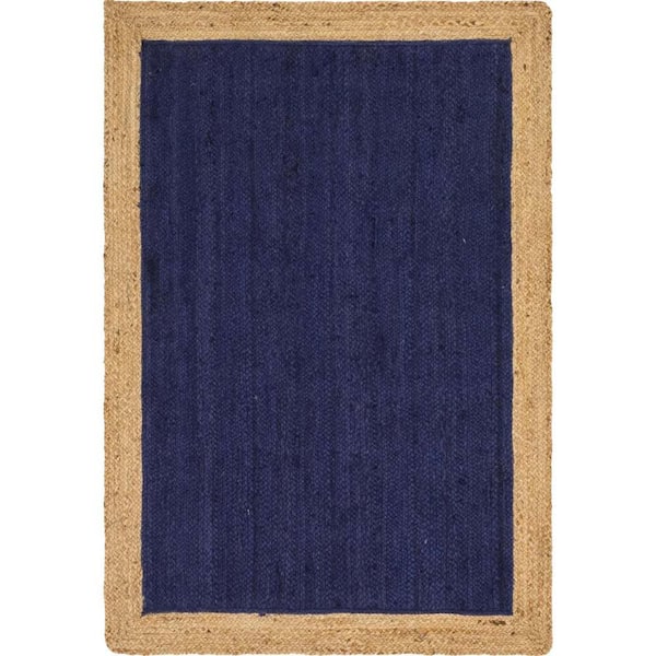 Unique Loom Braided Jute Goa Navy Blue 4 ft. 1 in. x 6 ft. 1 in. Area Rug