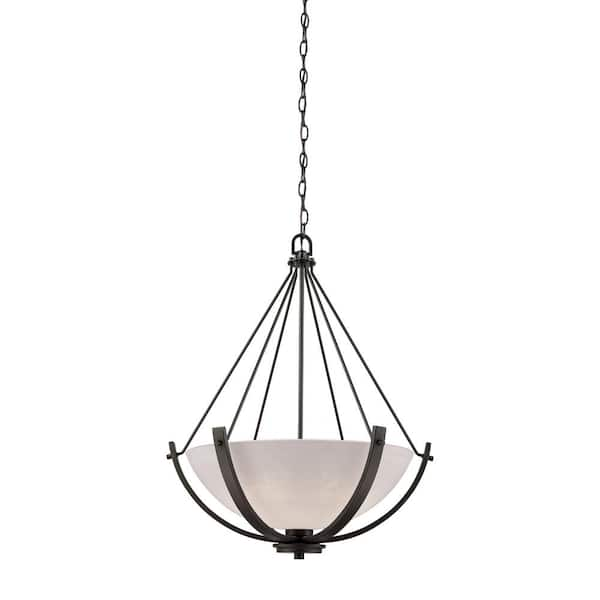 Thomas Lighting Casual Mission 3-Light Oil Rubbed Bronze Chandelier With White Lined Glass Shade