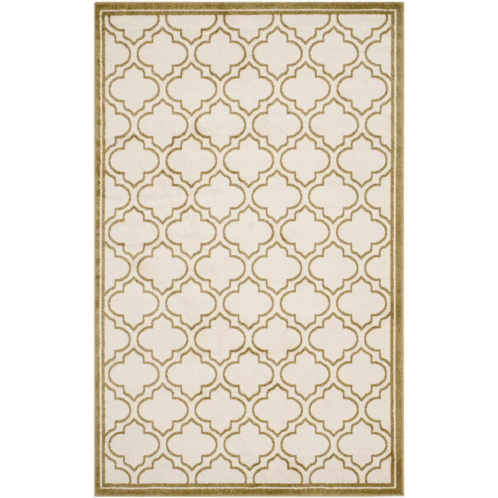 Ivory and Light Green Hand-Knotted Geometric Synthetic Area Rug, 6' x 9'