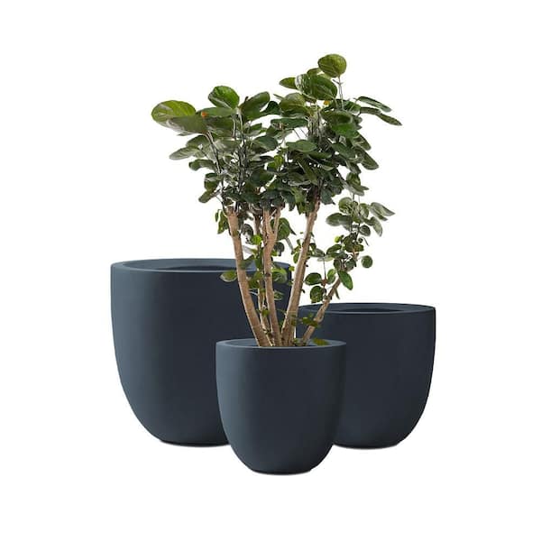20 in. 16.5 in. 13.4 in. Round Concrete Planters Set of 3, Indoor/Outdoor Modern Design, Charcoal
