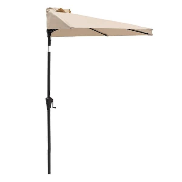 Unbranded 9 ft. Aluminum Market Half Patio Umbrella in Beige with Push Button Tilt