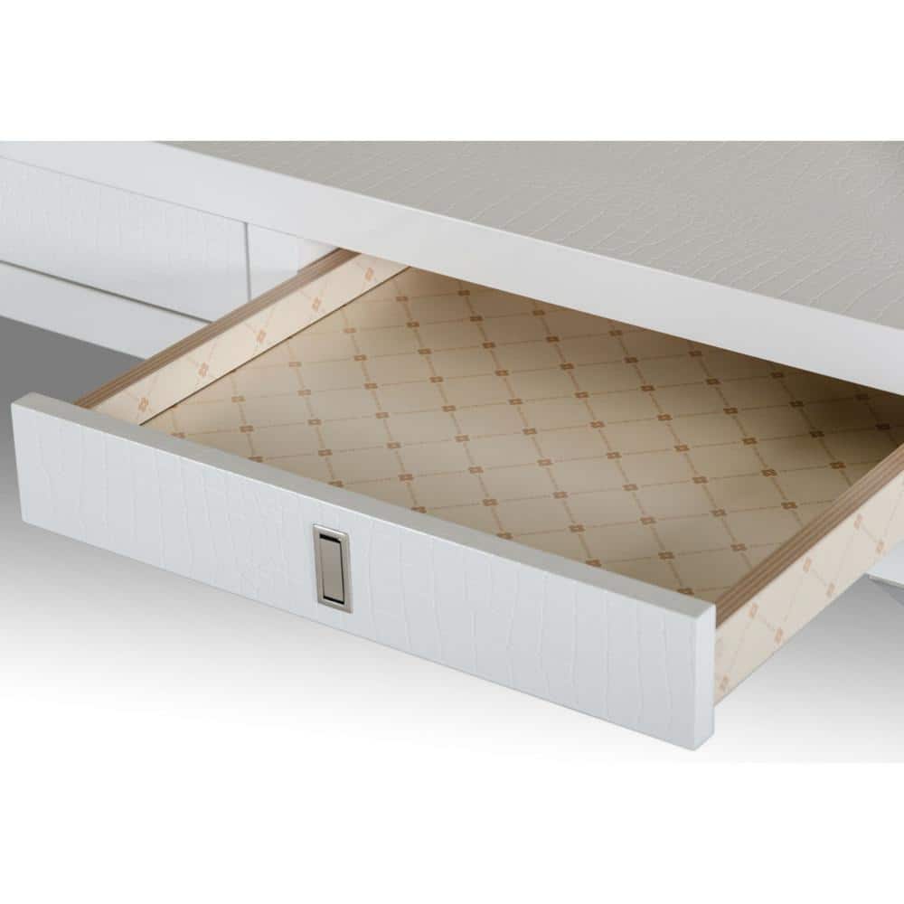 White MDF and Steel Desk with Three Drawers
