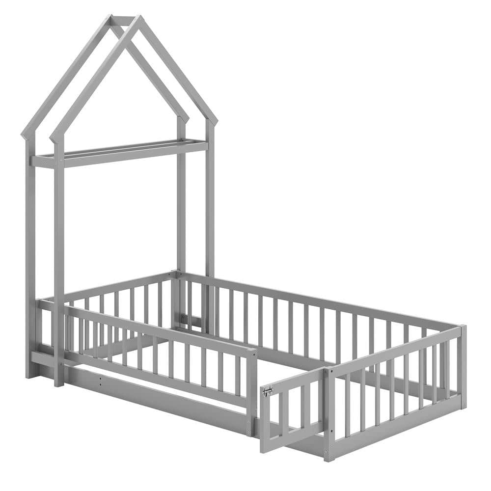 Twin Size House Floor Bed with House-shaped Headboard-Gray price history on PriceWatchPro