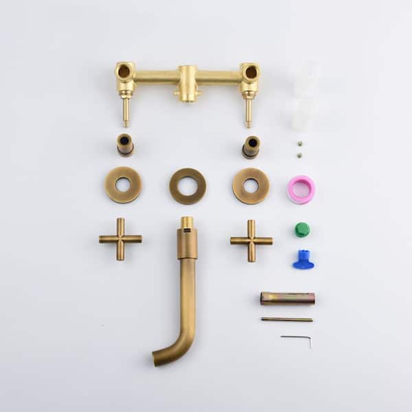 Modern 2-Handle Wall Mount Bathroom Faucet in Antique copper