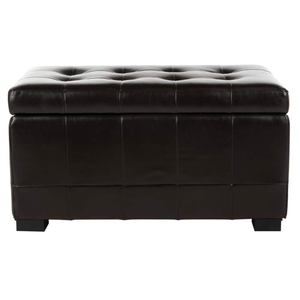 Manhattan Brown Leather Storage Bench with Beech Frame