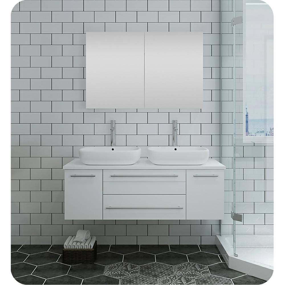 Lucera 48" White Wall-Mount Double Vessel Sink Vanity Base