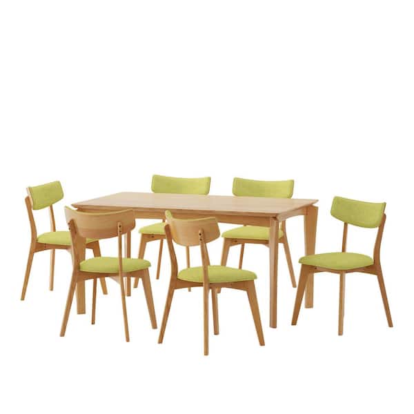 Noble House Chennault 7-Piece Natural Oak and Green Tea Dining Set