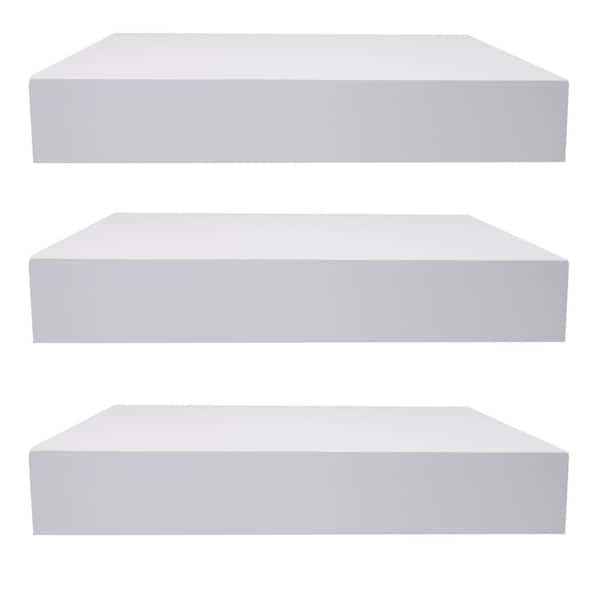 9.25 in x 9.25 in x 1.5 in Classic White Wood, Square Decorative Wall Shelves with Brackets (3 Pack)