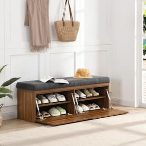 Dark Gray 49 in. Entryway Storage Shoe Bedroom Bench with Padded Seat Cushion and Double Doors