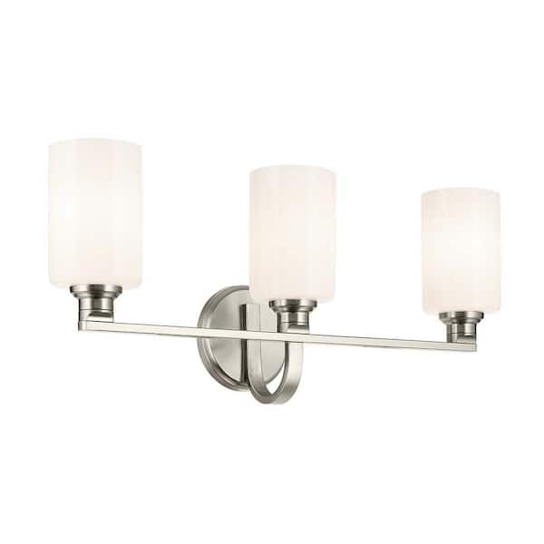 Gioe 24.25 in. 3-Light Vanity Light with Opal Glass in Brushed Nickel