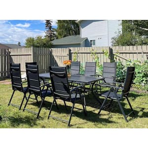 9-Piece Outdoor Patio Dining Set with Aluminum Frame Black Folding Chairs and Table