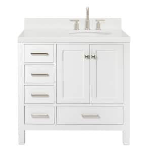 Cambridge 36.25 in. W x 22 in. D x 36 in. H Single Sink Freestanding Bath Vanity in White with Carrara Quartz Top