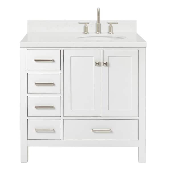 Cambridge 36 in. W x 22 in. D x 36 in. H Single Oval Sink Bath Vanity in White with Carrara White Quartz Top