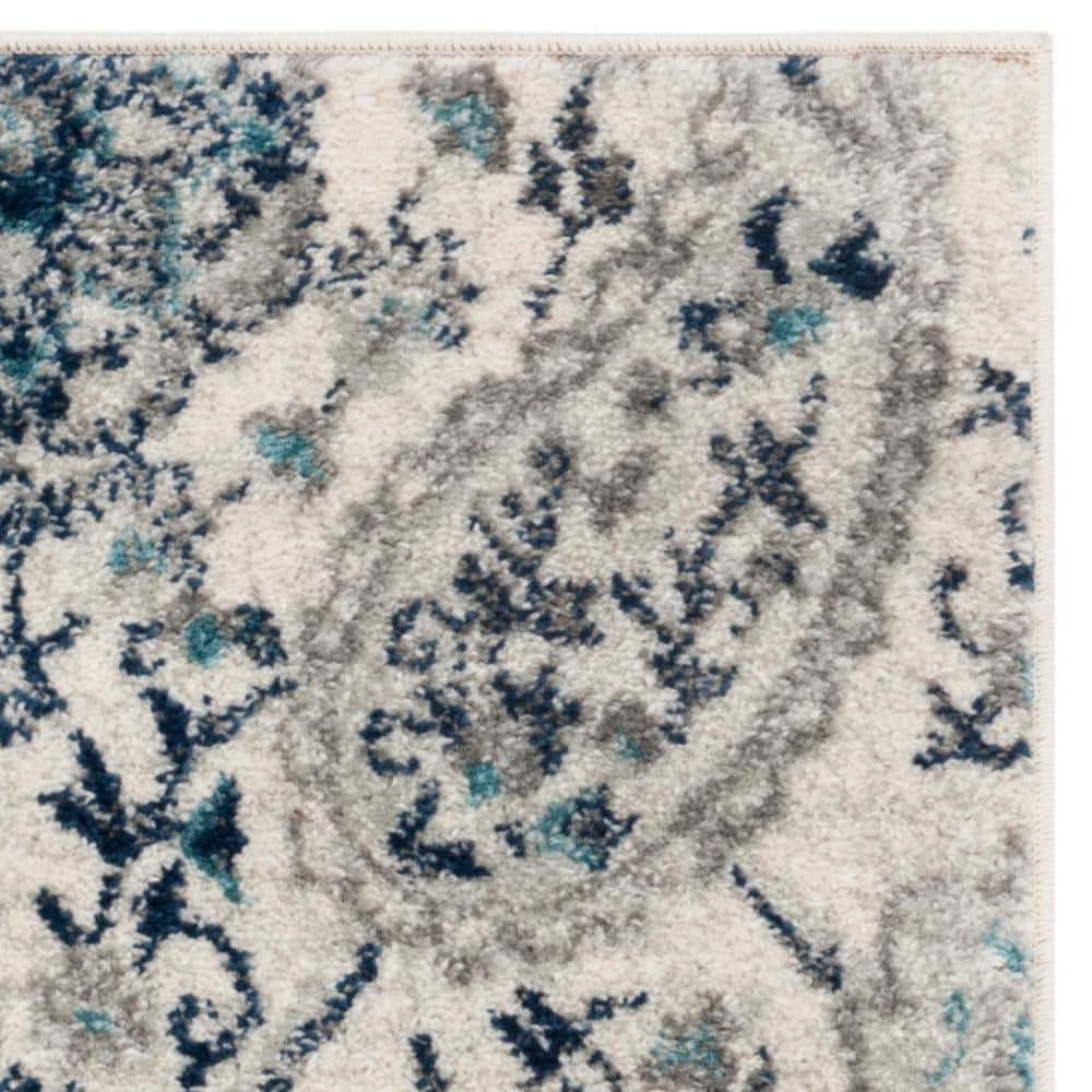 Elegant Floral Square Area Rug in Cream and Light Grey - 27in Hand-knotted Synthetic