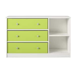 Mya Park, White with Green Bins, particle board, 31.65 in Kids Armoire with Drawers