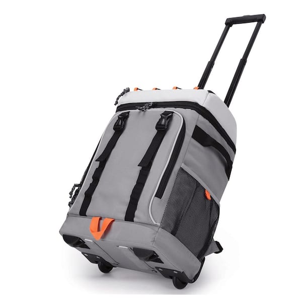 31.7 qt. 50-Can Rolling Backpack, Double Deck and Dual-Bar Handle Travel Soft-side Cooler Bag with Wheels