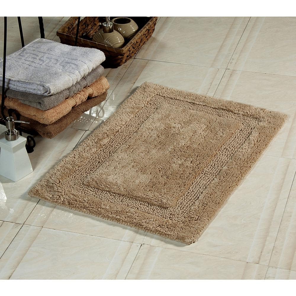 Beige Cotton Bath Rug with Non-Skid Latex Backing, 24 x 36