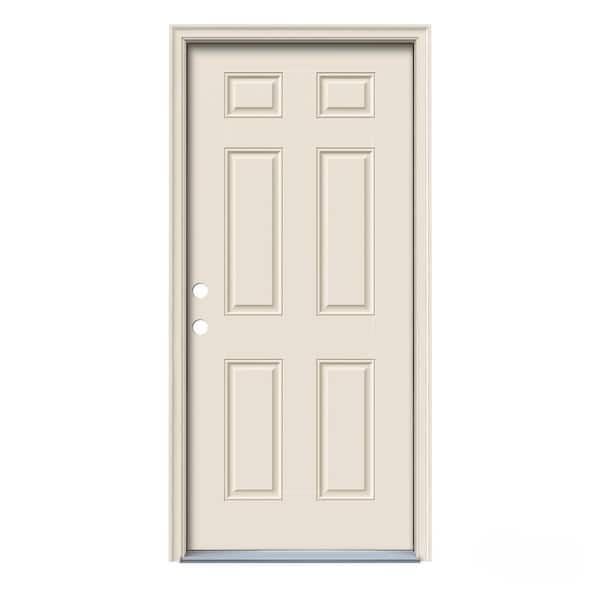 JELD-WEN 30 in. x 80 in. 6-Panel Primed Right-Hand Inswing Steel Prehung Front Door w/Brickmould