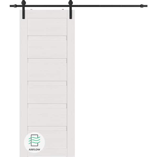 Belldinni Louver 18 in. x 96 in. Bianco Noble Wood Composite Sliding Barn Door with Hardware Kit