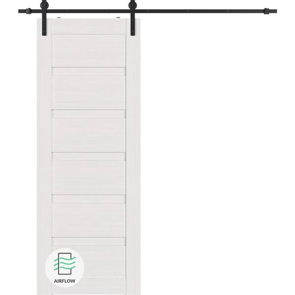 Belldinni Louver 18 in. x 84 in. Bianco Noble Wood Composite Sliding Barn Door with Hardware Kit