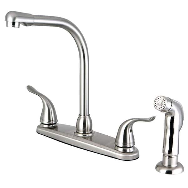 Kingston Brass Yosemite 2-Handle Deck Mount Centerset Kitchen Faucets with Side Sprayer in Brushed Nickel