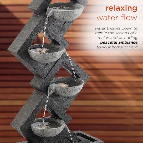Alpine Corporation - 39 in. Tall Indoor/Outdoor Soothing 4-Tier Zen Fountain with LED Lights