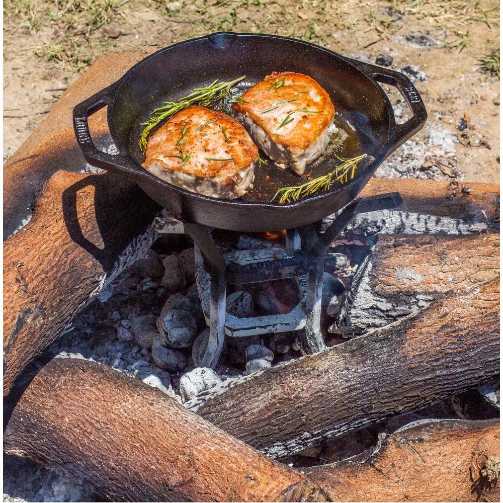 Black Cast Iron Fire Pit and Cook Stand with Wrought Iron Legs
