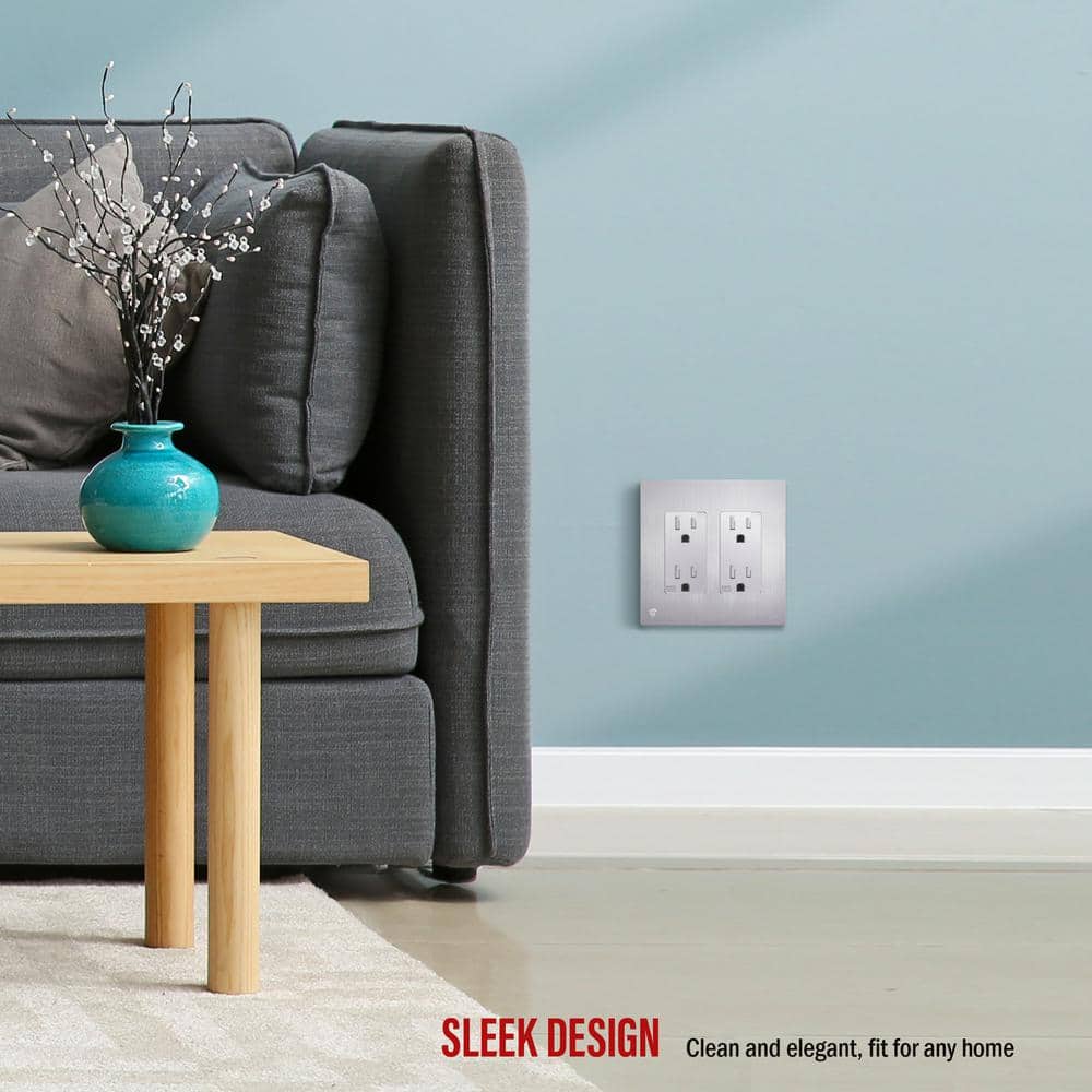 Brushed Silver 2-Gang Screwless Decorator Wall Plate