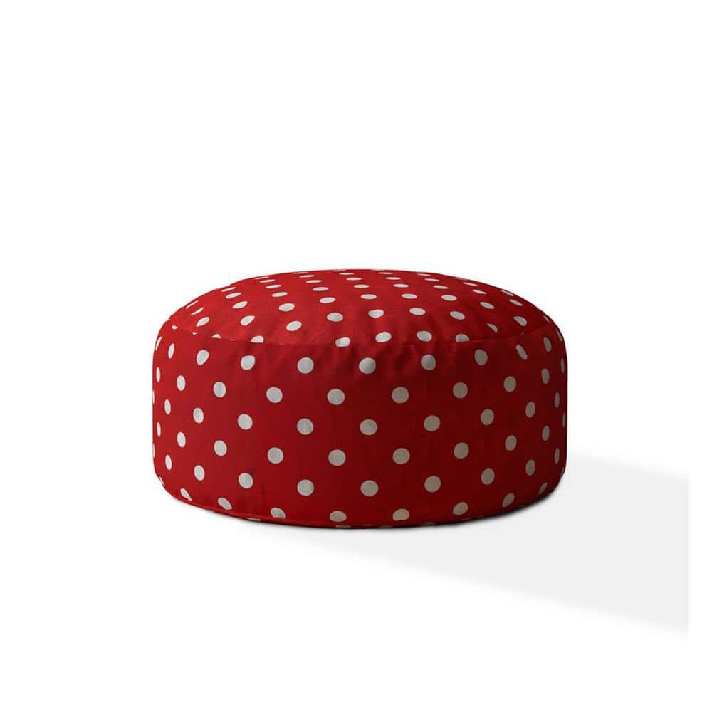 HomeRoots Red Cotton Round Pouf 20 in. x 24 in. x 24 in. Ottoman ...