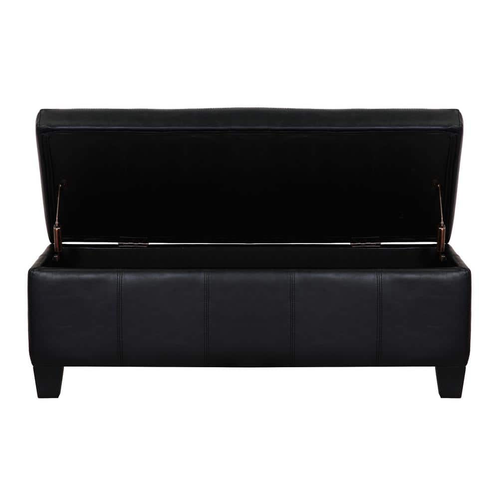 Medora Black Faux Leather Lift-Top Storage Ottoman Bench
