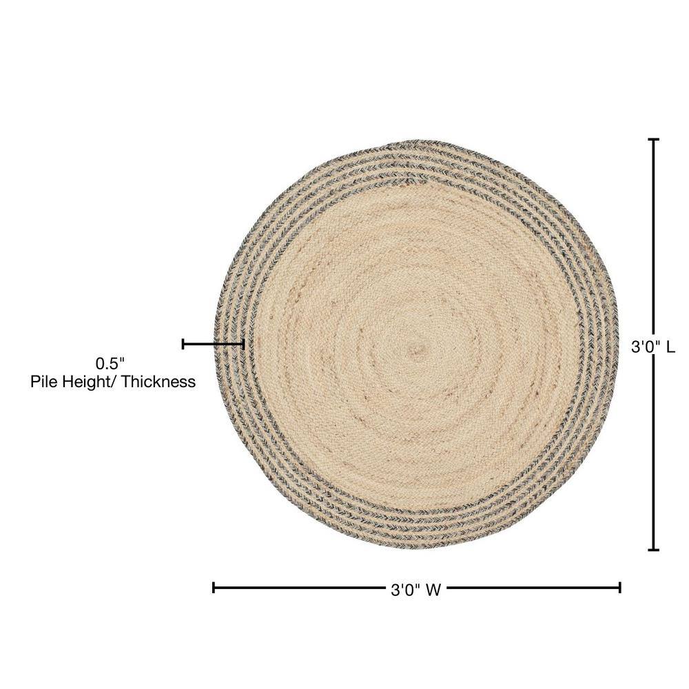 Coastal Charm Ivory & Steel Grey Handmade Round Wool Rug, 3' Diameter