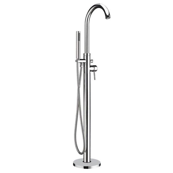 Whitehaus Collection Bathhaus 1-Handle 1-Spray Floor-Mount Tub Filler with Hand Shower in Polished Chrome