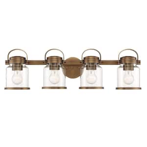 Easton 29 in. 4-Light Old Satin Bronze Farmhouse Vanity with Clear Glass Shades