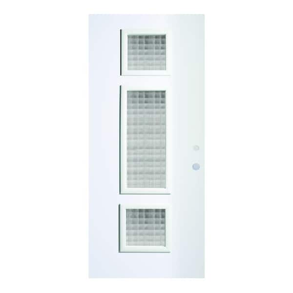 Stanley Doors 36 in. x 80 in. Marjorie Carre 3 Lite Painted White Left-Hand Inswing Steel Prehung Front Door