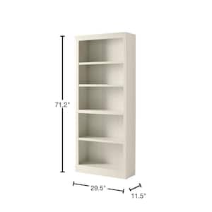 71 in. Off White 5-Shelf Classic Bookcase with Adjustable Shelves