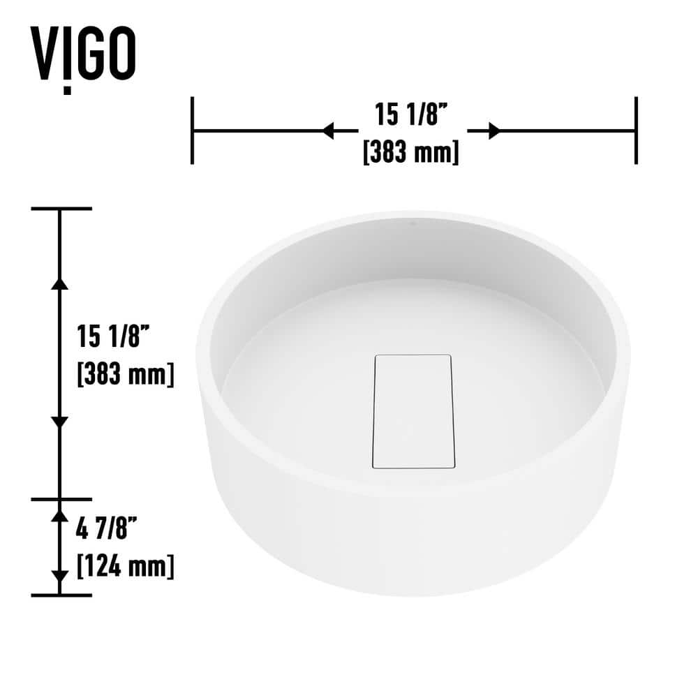 Montauk Matte White Stone 15" Round Vessel Bathroom Sink