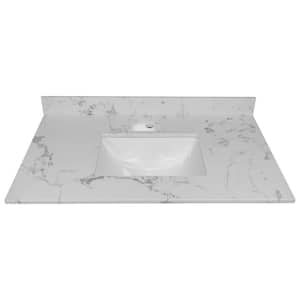 31 in. W x 22 in. D Stone Bathroom Vanity Top in Carrara White with White Rectangle Single Sink-1H