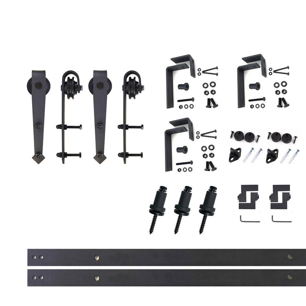 48-Inch Black Rustic Double Track Bypass Sliding Barn Door Hardware Kit