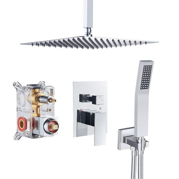 Single Handle 1-Spray 10 in. Ceiling Mount Shower Faucet 2.5 GPM with Pressure Balance in Chrome (Valve Included)