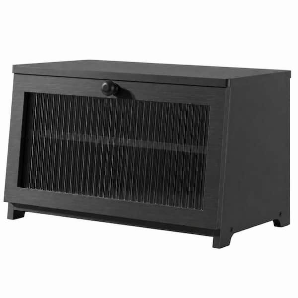 Wooden Bread Box with Window Door, Large Capacity Kitchen Countertop Storage Organizer, 15 x 8.3 x 9.1 in. Black