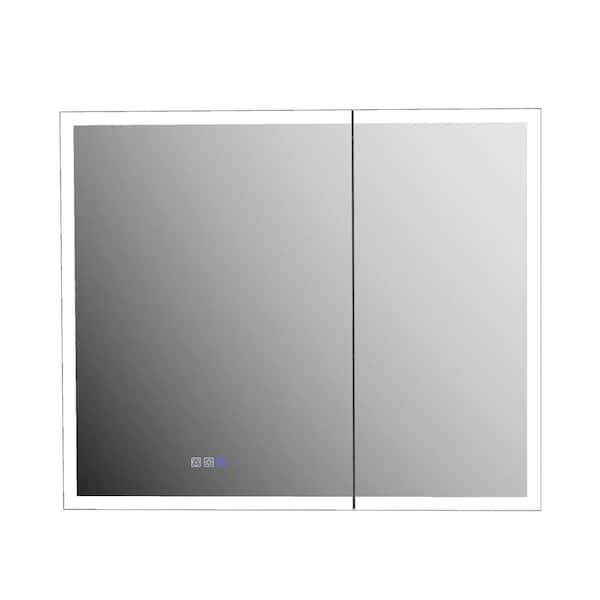 36 in. W x 30 in. H Rectangular Silver Aluminum Recessed/Surface Mount Dimmable Medicine Cabinet with Mirror Defogging