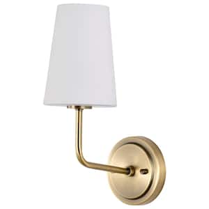 Cordello 5 in. 1-Light Vintage Brass Traditional Wall Sconce with Etched White Opal Glass Shade